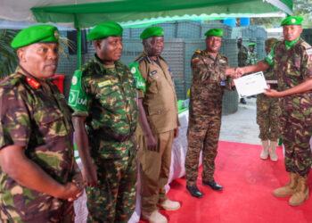 Troopers adorned with AU medals for his or her distinguished service to Somalia peacekeeping mission