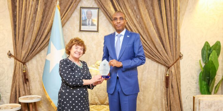 Somali PM Hamza Bids Farewell to Outgoing UN Particular Consultant Catriona Laing